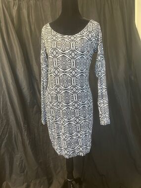 Boohoo Black & White Geometric Long Sleeve Bodycon Dress